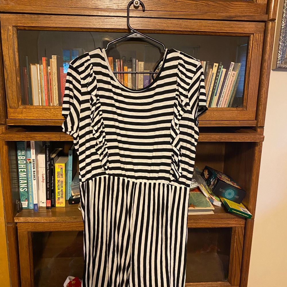 Chic Soul Black & White Striped Jumpsuit - 3x
